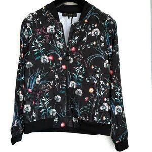 Donna Karan Black Floral Bomber Jacket
